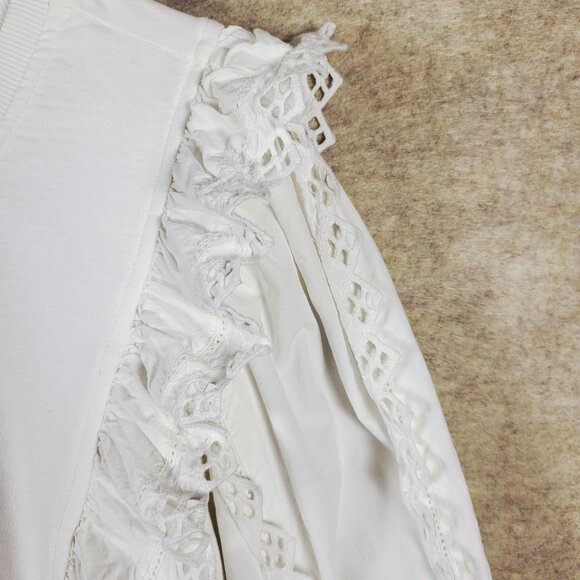 Anthropologie Ruffle Top Size Large White Lace Embroidered Long Sleeve Coquette - Picture 6 of 16